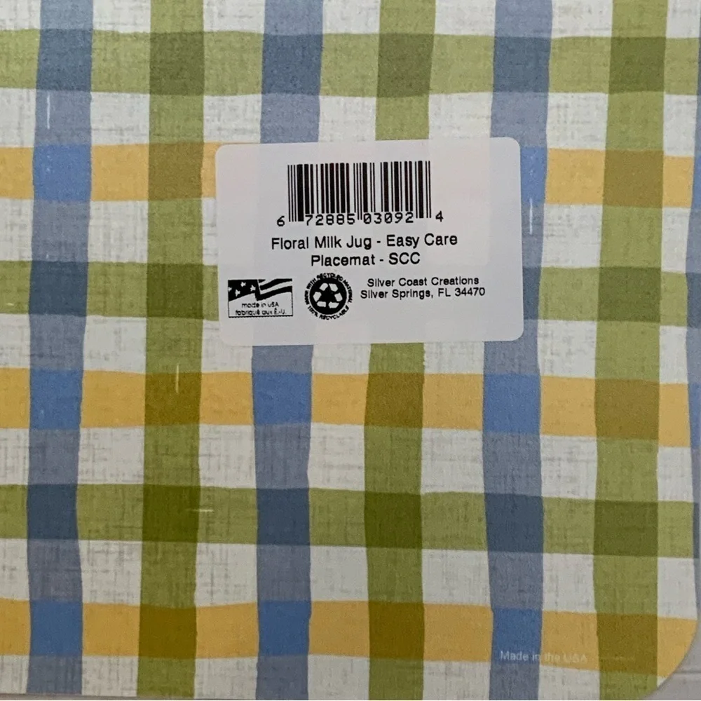 CounterArt Placemats Sunflower Floral Milk Jug Plaid Reversible Rectangle
